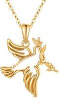 wholesale 14K Gold Metal Dove Necklace with Olive Branch Pendant - Peaceful  for Her-0-0