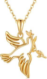 wholesale 14K Gold Metal Dove Necklace with Olive Branch Pendant - Peaceful  for Her-01-Peace Dove Necklace
