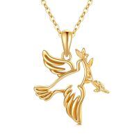 wholesale 14K Gold Metal Dove Necklace with Olive Branch Pendant - Peaceful  for Her-01-Peace Dove Necklace