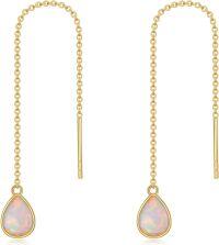 wholesale 14K Gold Opal Teardrop Threader Earrings - Elegant Long Dangle s for Her-4-Opal Threader