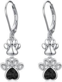 wholesale 925 Sterling Silver Cubic Zirconia Paw Earrings 20mm x 9.7mm Cute Animal Jewelry Gift for Women-Black