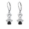 wholesale 925 Sterling Silver Paw Print Dangle Earrings Wholesale With Black And Clear Stones-0-0
