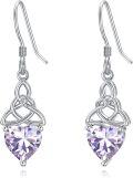 wholesale 925 Sterling Silver Heart Birthstone Celtic Knot Dangle Leverback Earrings-0-84