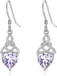 wholesale 925 Sterling Silver Heart Birthstone Celtic Knot Dangle Leverback Earrings-06-June