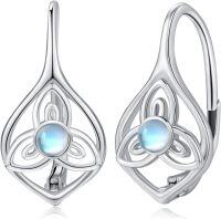 wholesale 925 Sterling Silver Celtic Moonstone and Moss Agate Triquetra Drop Earrings - Hypoallergenic Leverbacks for Women & Girls Gift Set-Moonstone-E