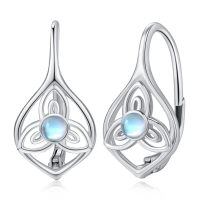 wholesale 925 Sterling Silver Moonstone Celtic Knot Drop Earrings Platinum Plated Teardrop Dangle Jewelry-Moonstone-E
