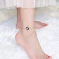 wholesale 925 Sterling Silver Black Enamel Moon Cat Teardrop Anklet for Women-0-2
