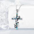 wholesale 925 Sterling Silver Opal Panda Cross Pendant Necklace with Chain-0-3