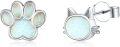 wholesale 925 Sterling Silver Opal Paw Print & Cat Face Stud Earrings Set for Women Girls-0-0