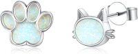 wholesale 925 Sterling Silver Opal Paw Print & Cat Face Stud Earrings Set for Women Girls-cat