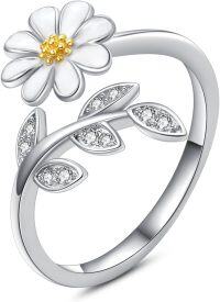 wholesale  Sterling Silver Gold Plated Sunflower Rose Daisy Adjustable Rings for Women (with Gift) -Daisy