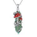 wholesale 925 Sterling Silver Green Agate Red Enamel Mushroom & Snail Pendant Necklace Gift for Her-0-0