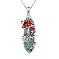 wholesale 925 Sterling Silver Green Agate Red Enamel Mushroom & Snail Pendant Necklace Gift for Her-Green