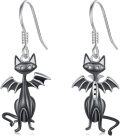 wholesale 925 Sterling Silver Black Cat Bat Skull Gothic Dangle Drop Earrings for Women-0-0