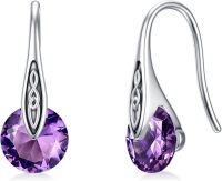 wholesale 925 Sterling Silver Birthstone Celtic Knot Dangle Earrings for Sensitive Ears-Silver-02-Feb