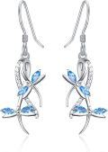 wholesale 925 Sterling Silver Blue Crystal Dragonfly Drop Earrings for Women-0-0