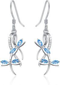 wholesale 925 Sterling Silver Blue Crystal Dragonfly Drop Earrings for Women-tanzanite