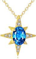 wholesale 14K Gold Blue Topaz Star Pendant Necklace for Women Birthdays Gifts-0-0