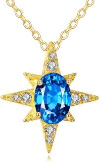 wholesale 14K Gold Blue Topaz Star Pendant Necklace for Women Birthdays Gifts-Star