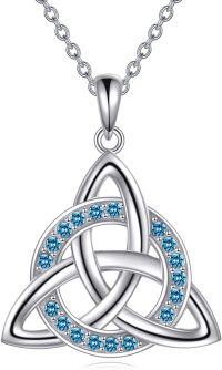 wholesale 925 Sterling Silver Blue Crystal Celtic Knot Triquetra Triangle Irish Circle Pendant Necklace-Blue