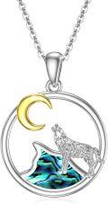 wholesale 925 Sterling Silver Abalone Shell Moon and Wolf Pendant Necklace for Women-0-0