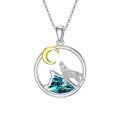 wholesale 925 Sterling Silver Abalone Shell Moon and Wolf Pendant Necklace for Women-0-0