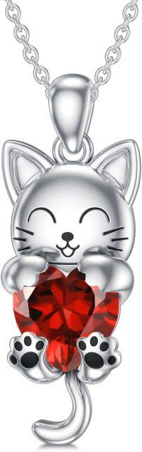 wholesale 925 Sterling Silver Birthstone Cat Pendant Necklace for Women-January(Garnet)