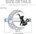 wholesale 925 Sterling Silver Black Cat with Crescent Moon & Star Adjustable Ring for Women-0-3