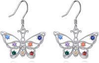wholesale 925 Sterling Silver Butterfly 7 Chakra Gemstone Drop Dangle Hook Earrings for Women Girls Gift Set-butterfly 7 chakra earrings