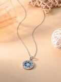 wholesale 925 Sterling Silver Celtic Knot Sea Turtle Blue Opal Round Pendant Necklace-0-3