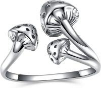 wholesale 925 Sterling Silver Mushroom Ring Adjustable Vintage Nature Jewelry for Women-Silver