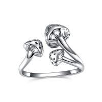 wholesale 925 Sterling Silver Mushroom Ring Adjustable Vintage Nature Jewelry for Women-Silver
