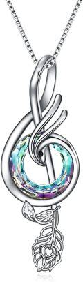 wholesale 925 Sterling Silver Music Note Pendant Necklace with Circle Crystal for Women Girls Student Teacher Birthday Christmas Mothers Day Gifts-0-6