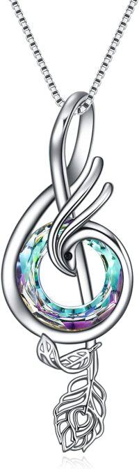 wholesale 925 Sterling Silver Music Note Pendant Necklace with Circle Crystal for Women Girls Student Teacher Birthday Christmas Mothers Day Gifts-Music Necklace-2