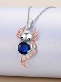 wholesale 925 Sterling Silver Angelic Axolotl with Blue Crystal Pendant Necklace for Women Girls Gifts-0-2
