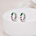 wholesale 925 Sterling Silver Italian Flag Colorful Striped Huggie Hoop Earrings for Women Girls 14mm Diameter-0-3