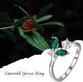 wholesale 925 Sterling Silver with Simulated Emerald Green Crystal Dancing Butterfly Adjustable Open Ring Size 9-0-2