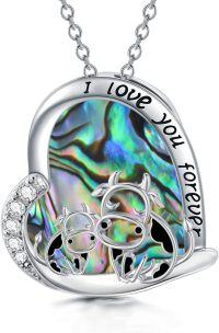 wholesale 925 Sterling Silver Mother's Day Gifts - Abalone Shell & Cubic Zirconia Cow Pendant Necklaces for Mom Daughter Wife Girlfriend-Abalone Shell Two Cow