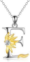 wholesale 925 Sterling Silver Gold & Sterling Silver Sunflower Initial Necklace with CZ Charm - Personalized Gift for Women-0-0