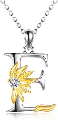 wholesale 925 Sterling Silver Gold & Sterling Silver Sunflower Initial Necklace with CZ Charm - Personalized Gift for Women-Sunflower E