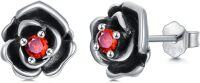 wholesale 925 Sterling Silver Red CZ Flower Stud Earrings Gifts for Girls/Wife/Mom/Birthday/Christmas-red