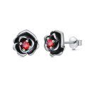 wholesale 925 Sterling Silver Black Rose Earrings With Red Center-0-0