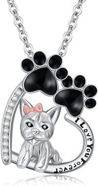 wholesale 925 Sterling Silver Cat Pendant with Paw Print and I Love You Forever Inscription - Cute Kitty Charm Necklace for Women Girls Gifts-Yorkshire