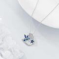 wholesale 925 Sterling Silver Blue Opal Hummingbird Flower Heart Pendant Necklace for Women-0-3