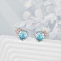 wholesale 925 Sterling Silver Heart-Shaped Angel Wing Blue Crystal Stud Earrings Gift for Women and Girls-0-2