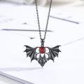 wholesale 925 Sterling Silver Black Bat Pendant with Red Crystal Stone Gothic Halloween Jewelry for Women Gifts-0-2