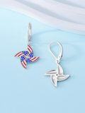 wholesale 925 Sterling Silver American Flag Pinwheel Drop Dangle Leverback Earrings 4th July USA  for Women Girls-0-3