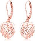 wholesale Rose Gold 925 Sterling Silver Monstera Leaf Palm Frond Dangle Earrings for Women Girls Fashion Jewelry-0-0