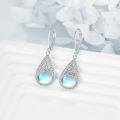 wholesale 925 Sterling Silver Teardrop Moonstone Celtic Clover Filigree Dangle Leverback Earrings-0-3