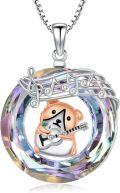 wholesale 925 Sterling Silver Musical Note Pendant with Monkey Playing Guitar on Rainbow Crystal Necklace - 16+2 Chain-0-0
